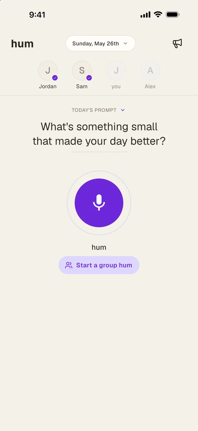 Today's prompt above a large record button